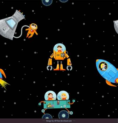 space-exploration-background-astronauts-spaceship-icons-cartoon-characters_6840692