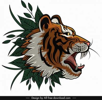 tiger-head-icon-classical-design-leaves-decor_6840712