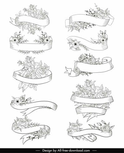 decorative_ribbon_templates_floral_decor_handdrawn_sketch_6841358
